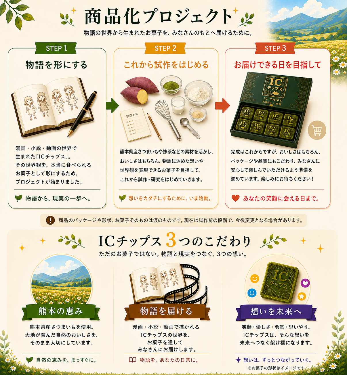 ICチップス 商品化プロジェクト｜STEP1〜3・3つのこだわり